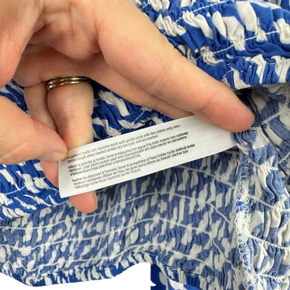 ELOQUII Smocked Crop Top Plus Size 22/24 Long Sleeve 3X Blue & White 100% Rayon - Picture 4 of 10